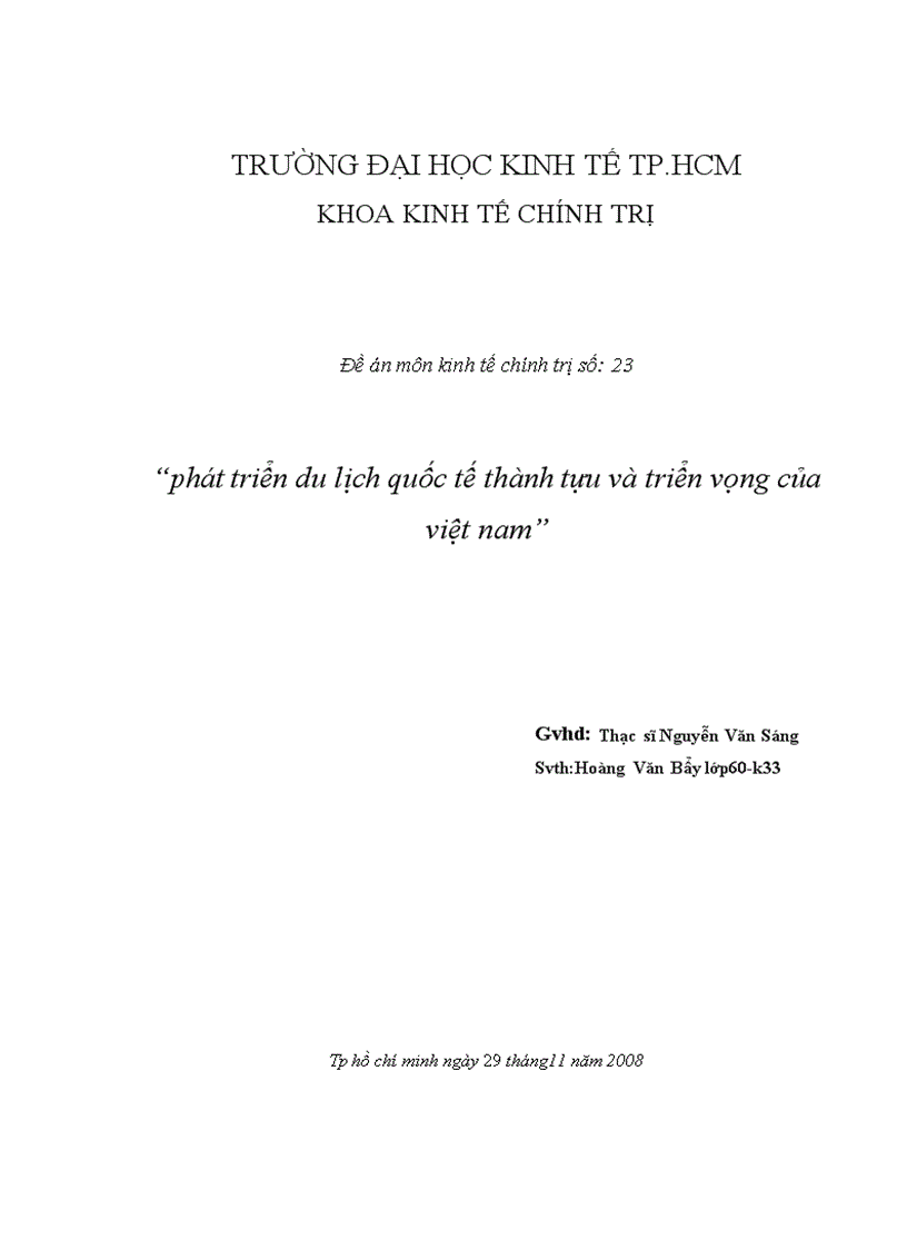 Phát triển du lịch quốc tế thành tựu và triển vọng của việt nam