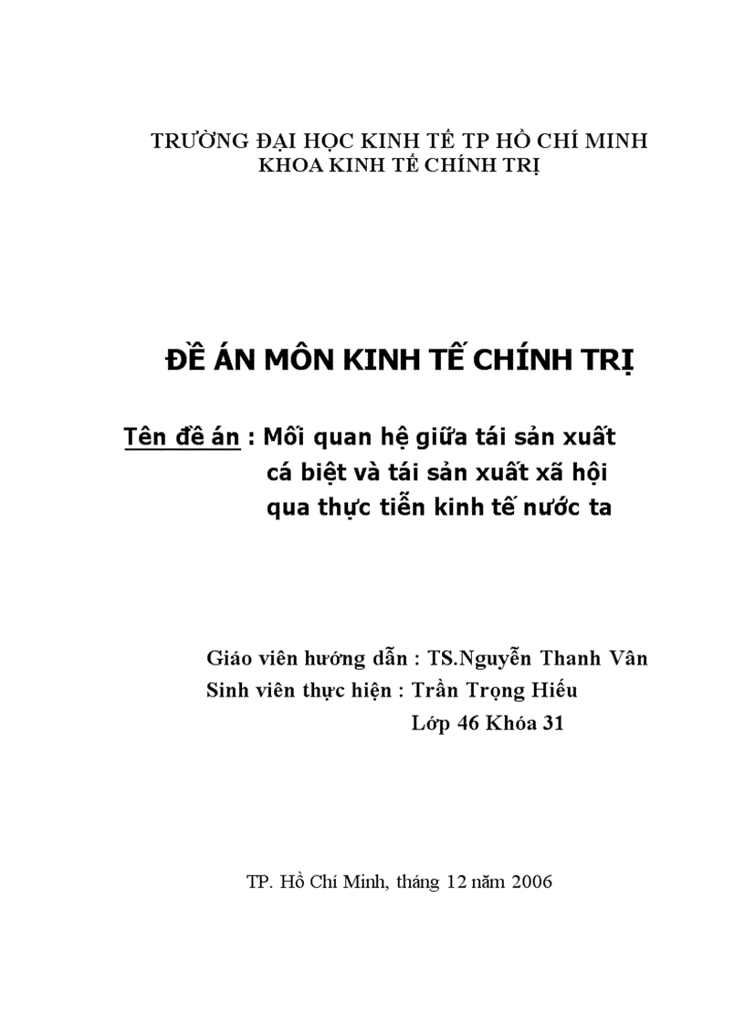 Mối quan hệ giữa tái sản xuất cá biệt và tái sản xuất xã hội qua thực tiễn kinh tế nước ta 1