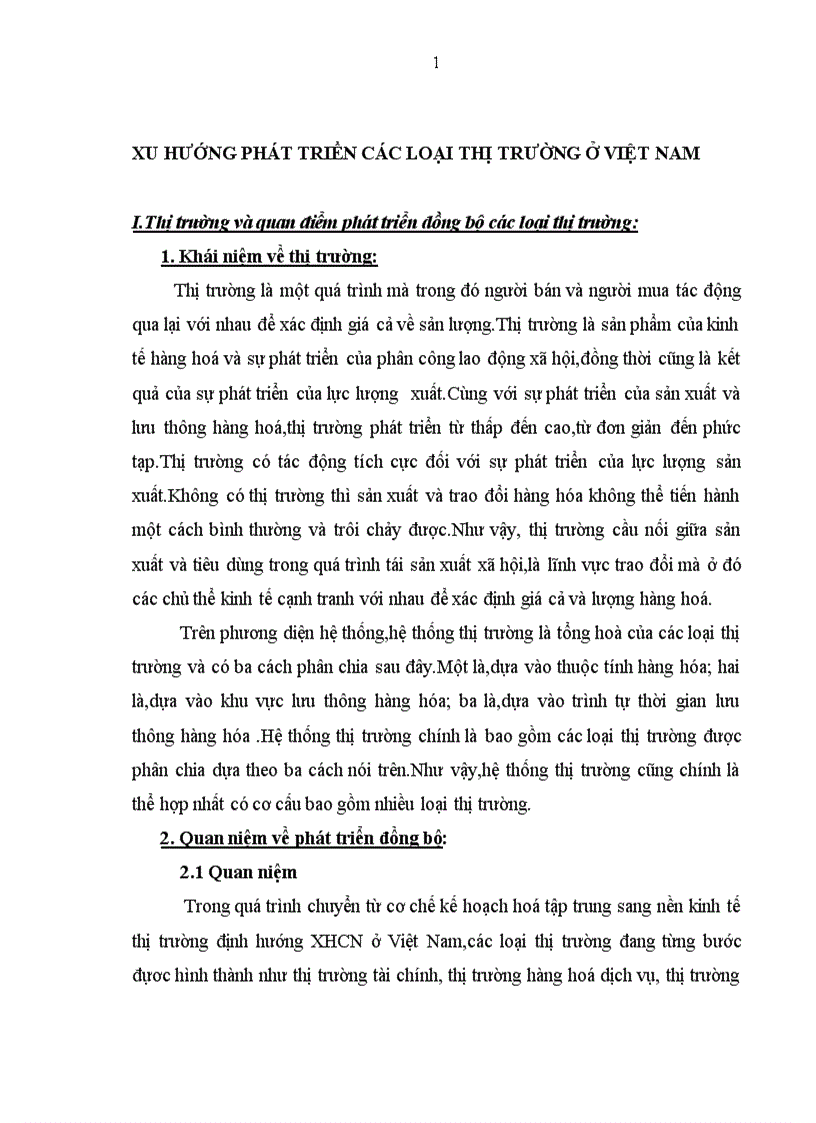 Xu hướng phát triển các loại thị trường ở Việt Nam