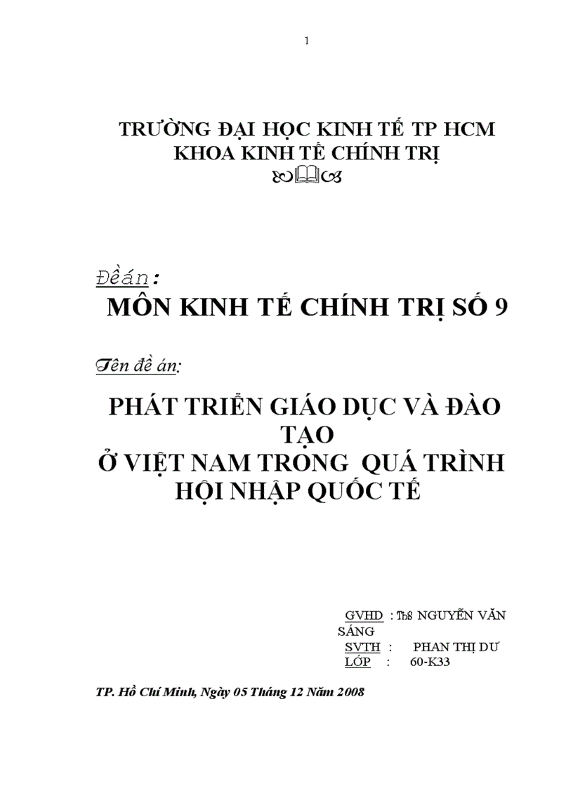 Phát triển giáo dục và đào tạo ở việt nam trong quá trình hội nhập quốc tế