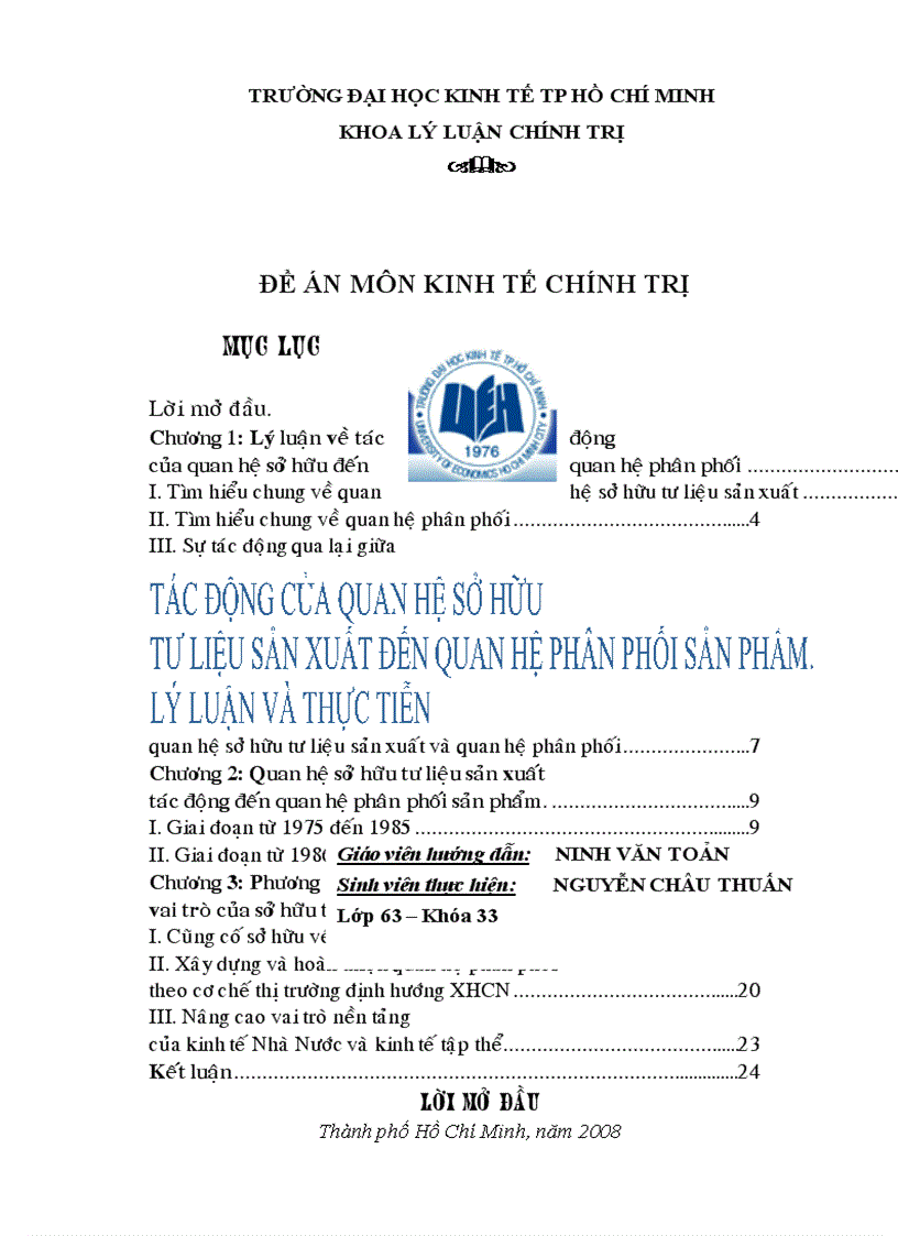 Tác động của quan hệ sỡ hữu tư liệu sản xuất đến quan hệ phân phối sản phẩm lý luận và thực tiễn