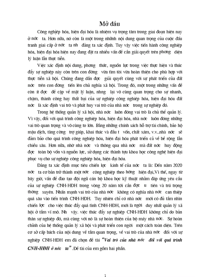 Vai trò của nhà nước đối với quá trình CNH HĐH ở nước ta 1