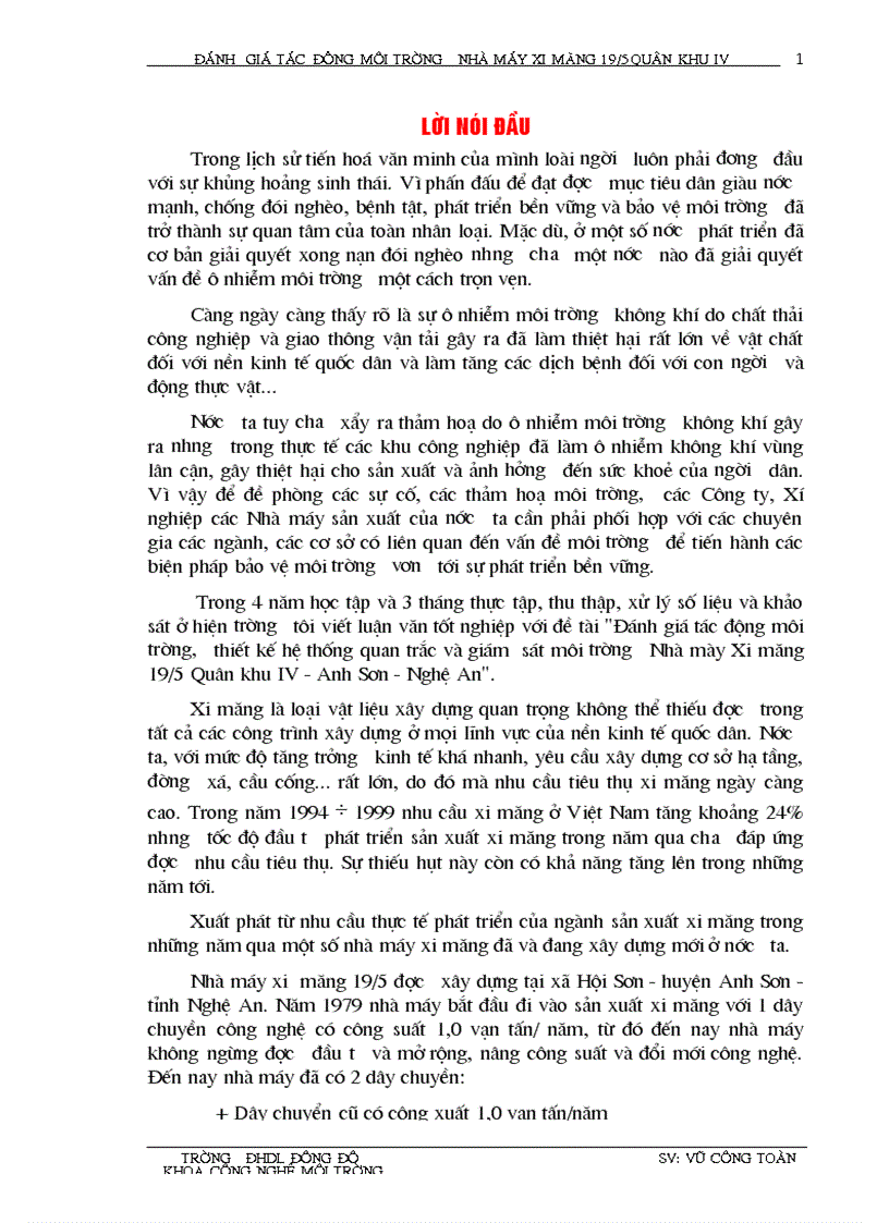 Đánh giá tác Động môi trường nhà máy xi măng 19 5 quân khu IV