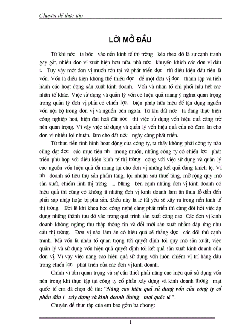 Nâng cao hiệu quả sử dụng vốn của công ty cổ phần đầu tư xây dựng và kinh doanh thương mại quốc tế