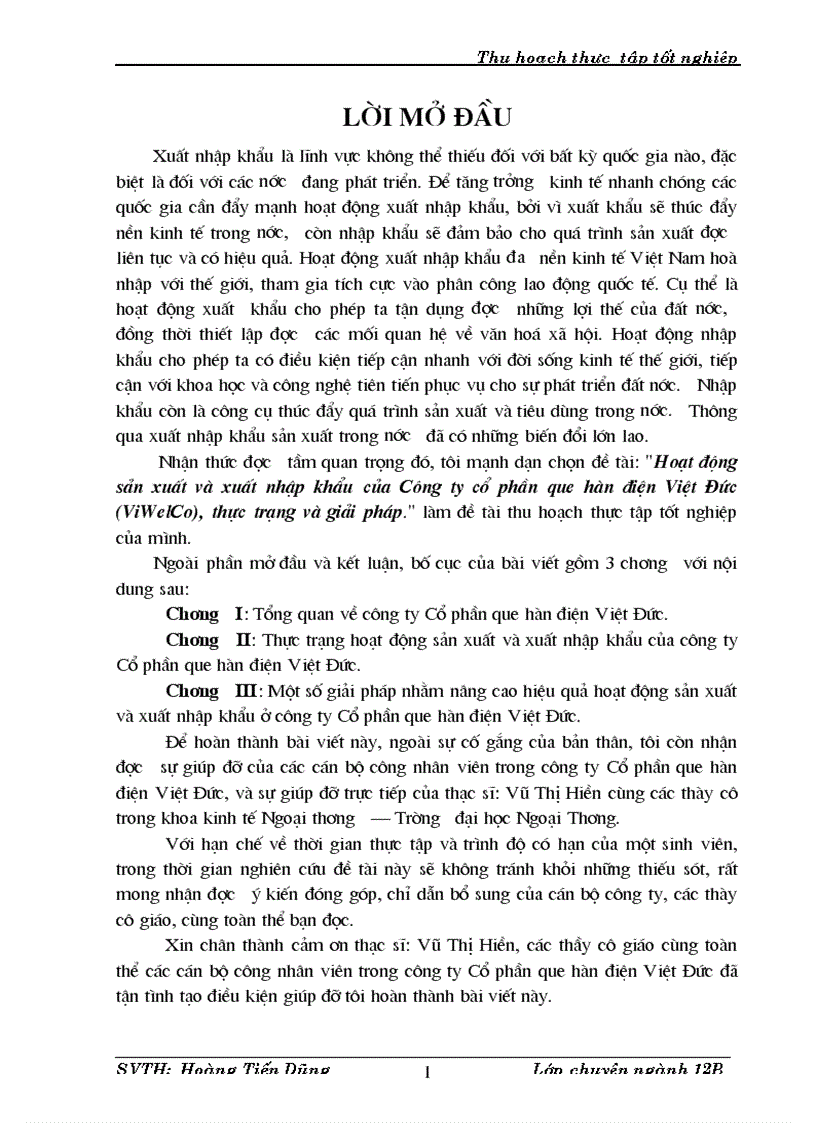 Hoạt động sản xuất và xuất nhập khẩu của Công ty cổ phần que hàn điện Việt Đức ViWelCo thực trạng và giải pháp 1