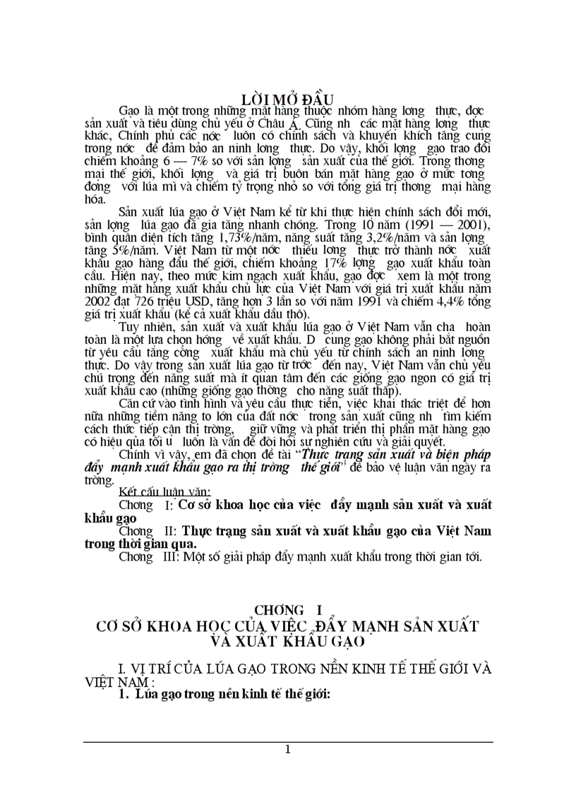 Thực trạng sản xuất và biện pháp đẩy mạnh xuất khẩu gạo ra thị trường thế giới