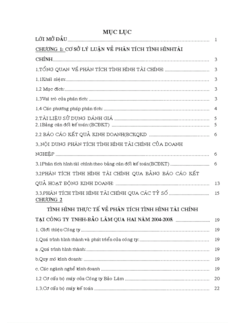 Tình hình thực tế về phân tích tình hình tài chính tại công ty tnhh bảo lâm qua hai năm 2004 2005