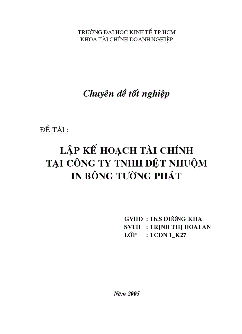 Lập kế hoạch tài chính tại công ty TNHH DỆT NHUỘM IN BÔNG TƯỜNG PHÁT 1