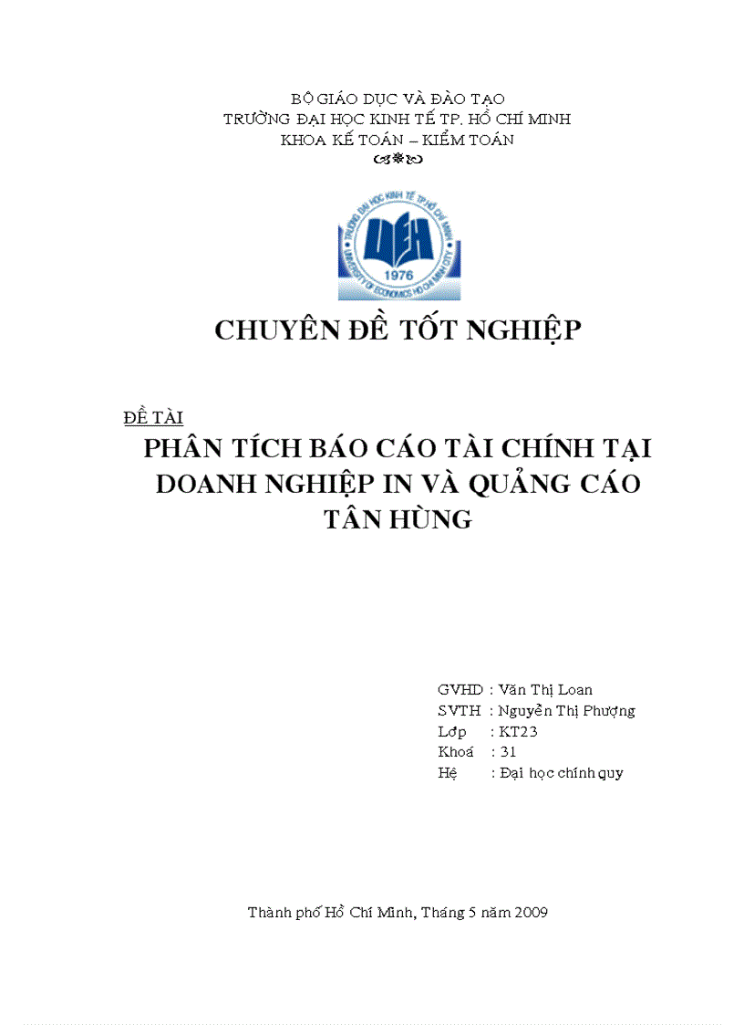 Phân tích báo cáo tài chính tại doanh nghiệp in và quảng cáo TÂN HÙNG