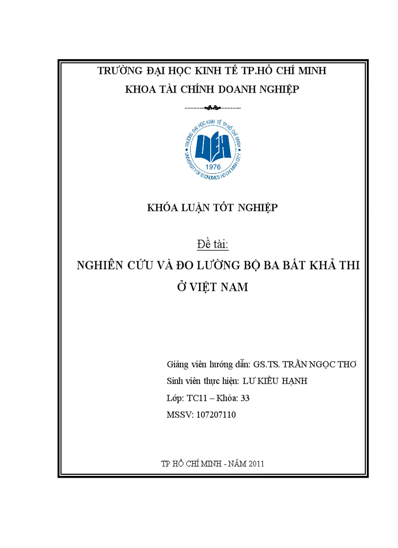 Nghiên cứu và đo lường bộ ba bất khả thi ở VIỆT NAM