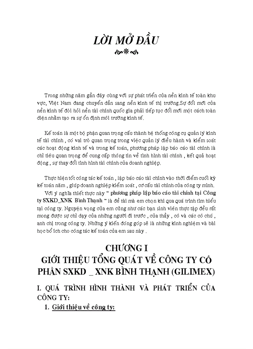 Phương pháp lập báo cáo tài chính tại công ty Sxkd xnk Bình Thạnh