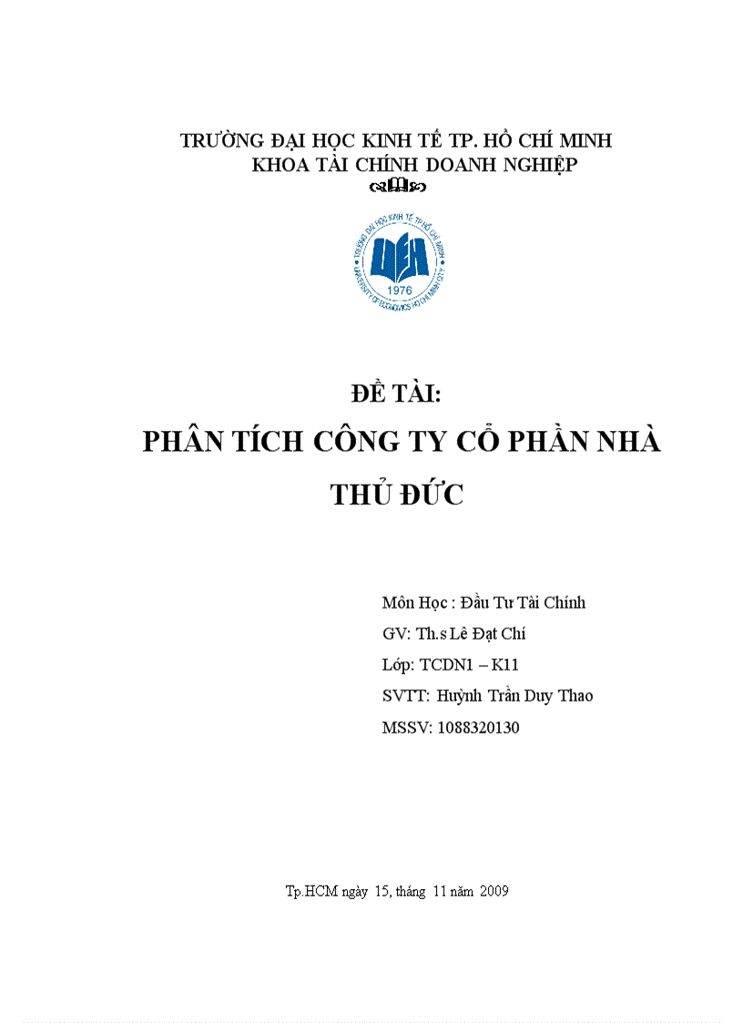 Phân tích Công ty Cổ phần Nhà Thủ Đức