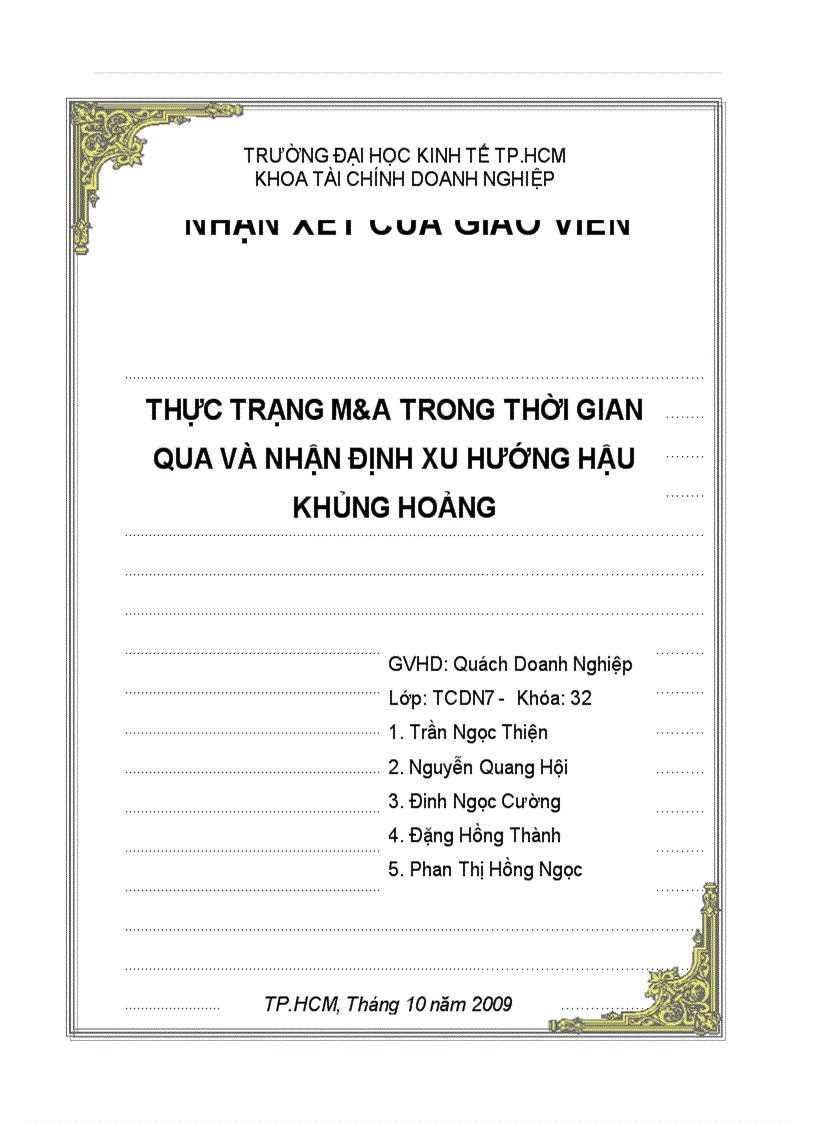 Thực trạng M A Trong thời gian qua và nhận định xu hướng hậu khủng hoảng