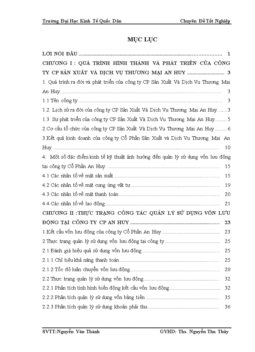 Hoàn thiện quản lý sử dụng vốn lưu động tại Công ty CP Sản Xuất Và Dịch Vụ Thương Mại An Huy