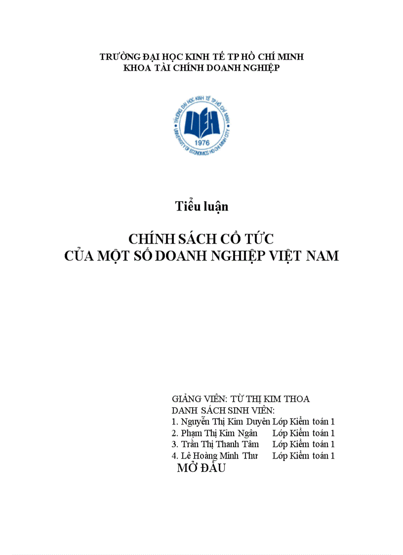 Chính sách cổ tức của một số doanh nghiệp Việt Nam