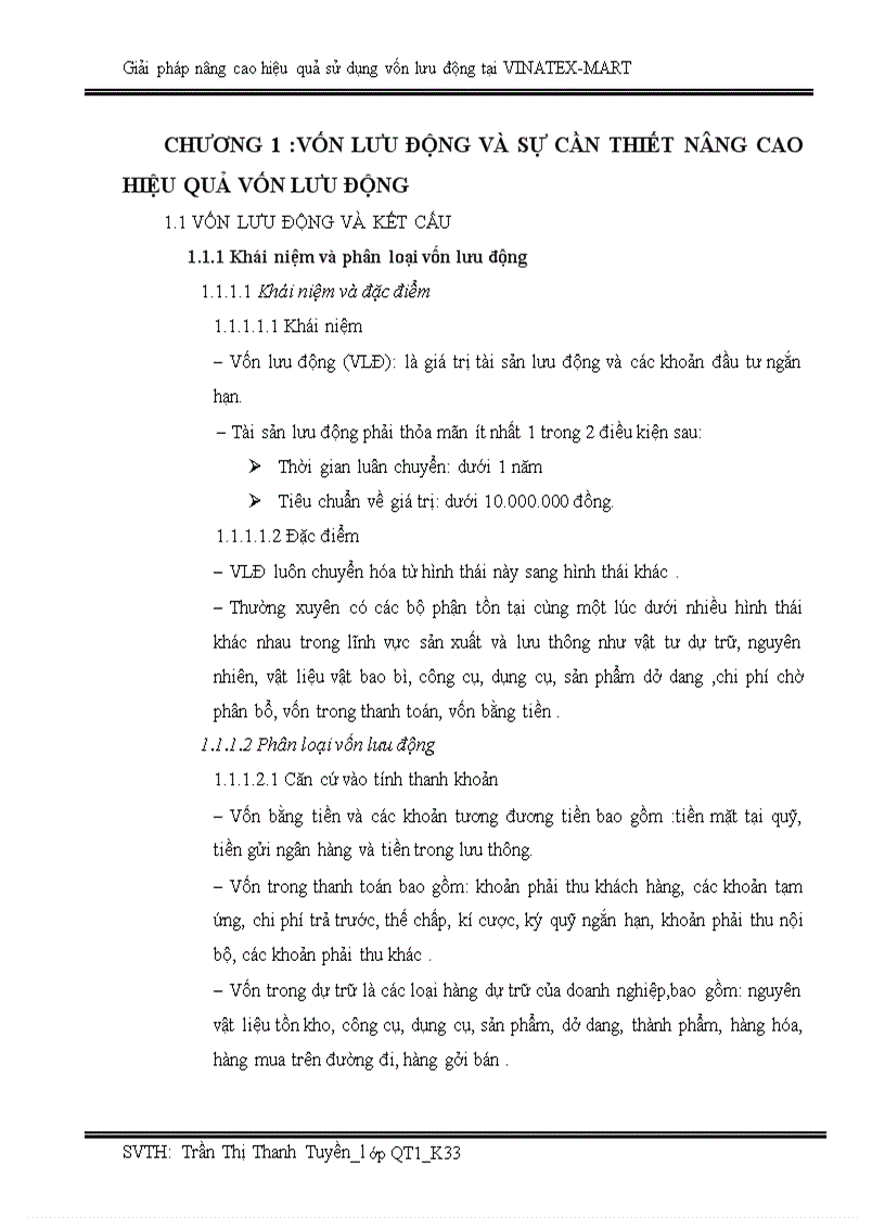 Giải pháp nâng cao hiệu quả sử dụng vốn lưu động tại VINATEX MART 1