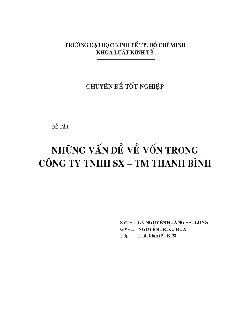 Những vấn đề về vốn trong công ty TNHH THANH BÌNH