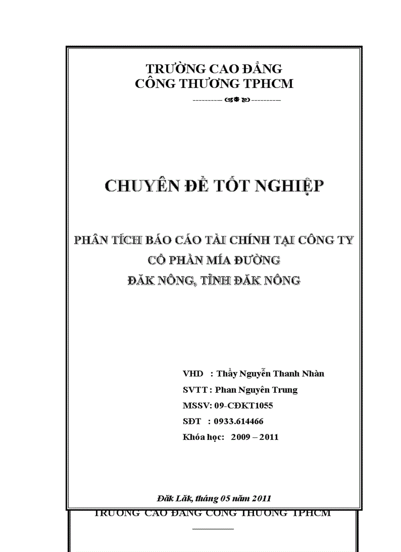 Phân tích báo cáo tài chính tại Công ty Cổ phần mía đường Đăk Nông TỈnh Đăk Nông