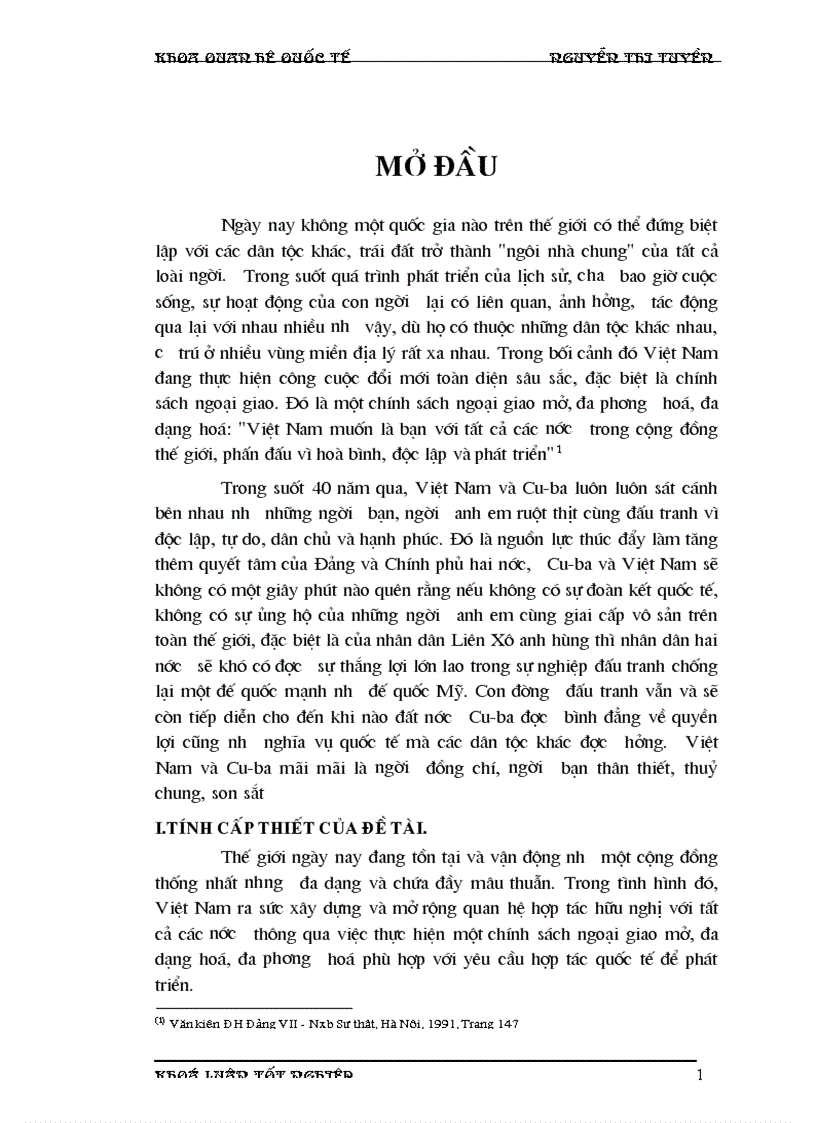 Tình hình kinh tế văn hoá xã hội đất nước Cu ba và mối quan hệ Việt Nam Cu ba