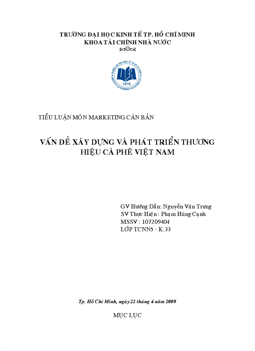 Vấn đề xây dựng và phát triển thương hiệu cà phê VIệt NAM