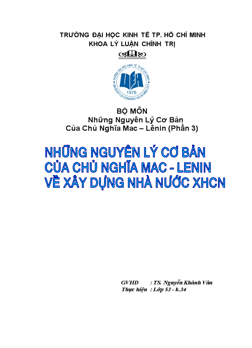 Những nguyên lý cơ bản của chủ nghĩa Mác Lenin về xây dựng nhà nước