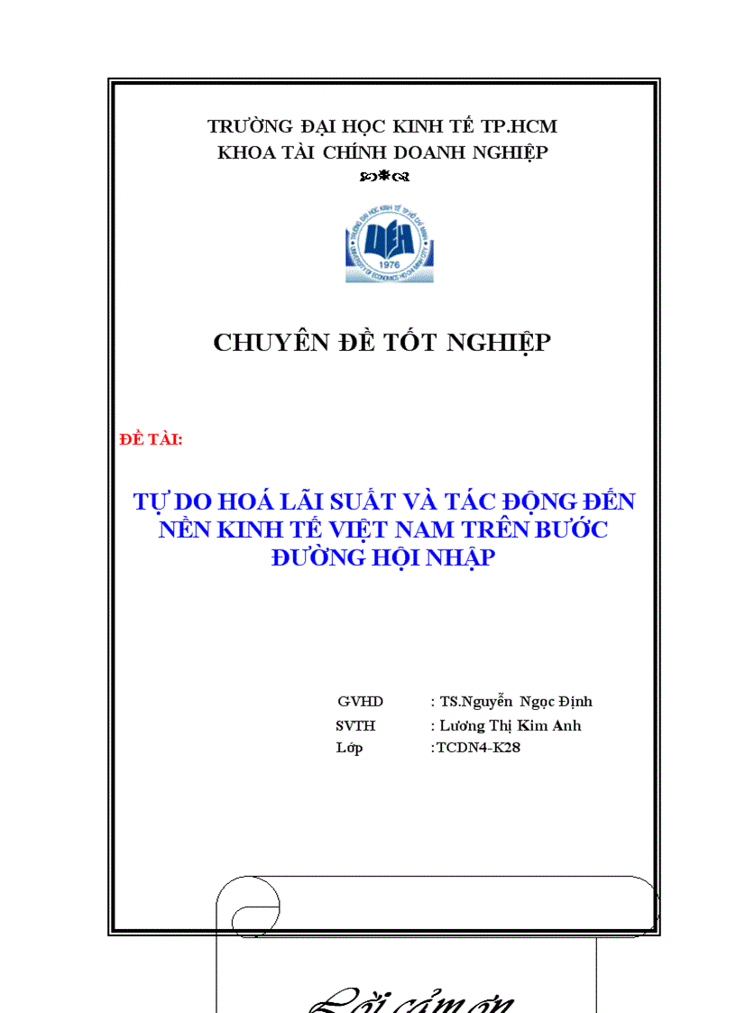 Tự do hốa lãi suất và tác động đến nền kinh tế việt nam trên bước đường hội nhập 1