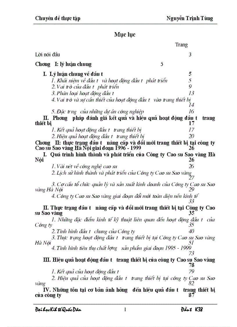 Thực trạng đầu tư nâng cấp và đổi mới trang thiết bị tại công ty Cao su Sao vàng Hà Nội giai đoạn 1996 1999