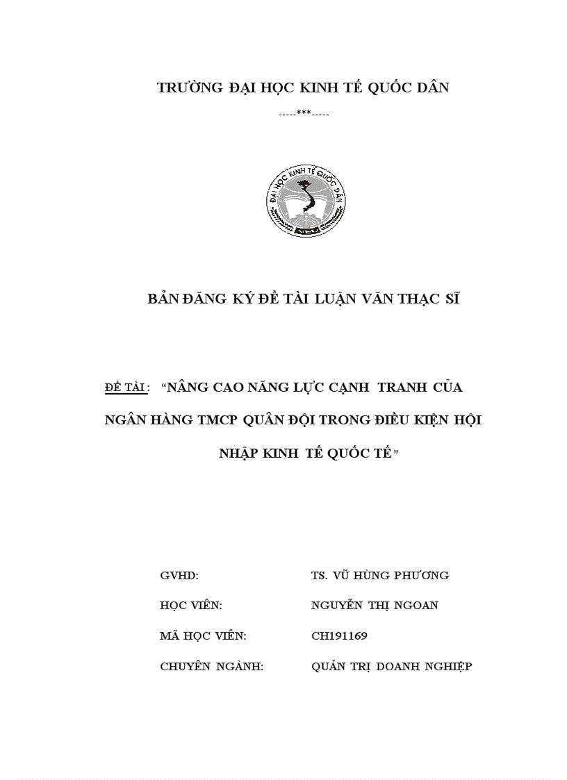 Nâng cao năng lực cạnh tranh của ngân hàng tmcp quân đội trong điều kiện hội nhập kinh tế quốc tế
