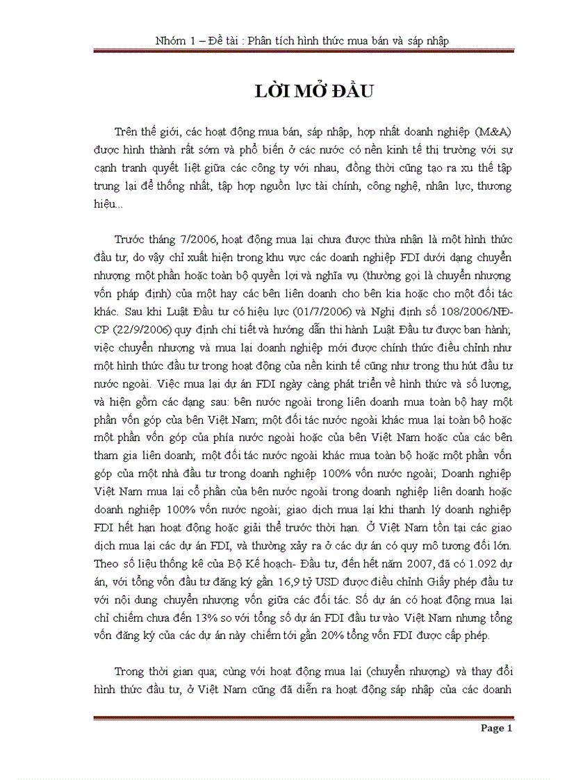 Phân tích các hinh thức mua bán sáp nhập doanh nghiệp
