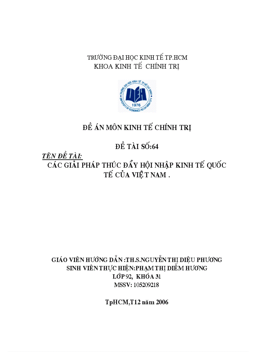 Các giải pháp thúc đẩy hội nhập kinh tế quốc tế của việt nam