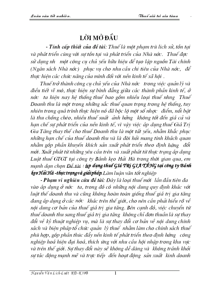 Áp dụng thuế GIá TRị GIA TĂNG tại công ty Bánh kẹo Hải Hà thực trạng và giải pháp