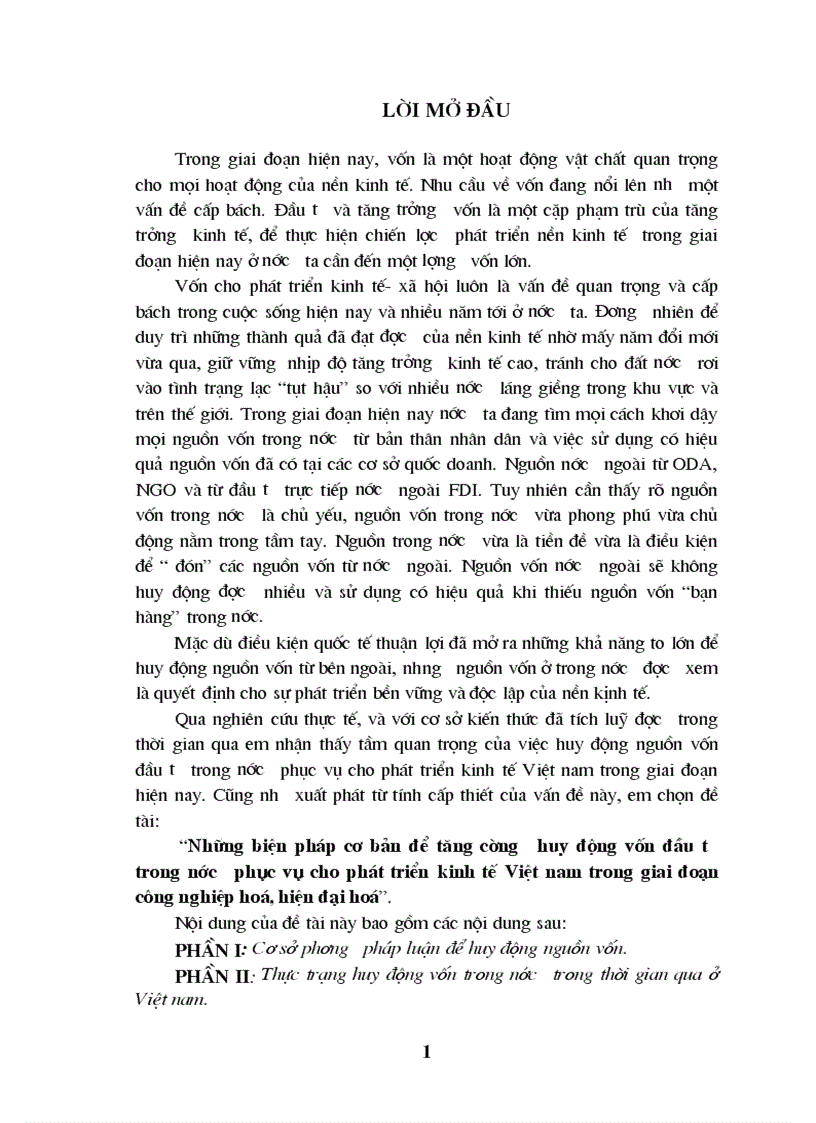 Những biện pháp cơ bản để tăng cường huy động vốn đầu tư trong nước phục vụ cho phát triển kinh tế Việt nam trong giai đoạn công nghiệp hoá hiện đại hoá
