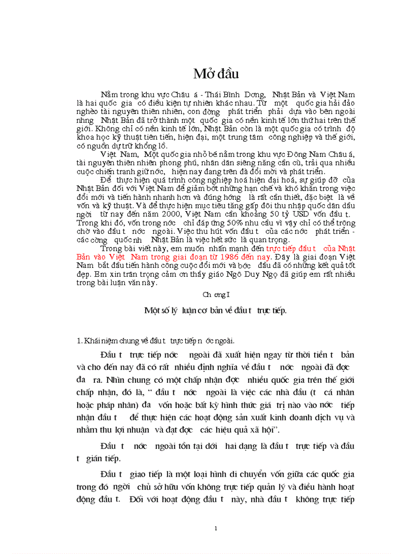 Đầu tư trực tiếp của Nhật Bản vào Việt Nam trong giai đoạn từ 1986 đến nay 1