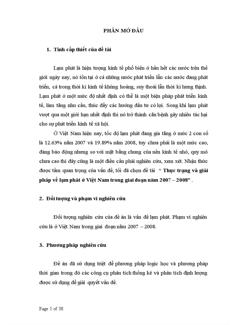 Thực trạng và giải pháp về lạm phát ở Việt Nam trong giai đoạn năm 2007 2008