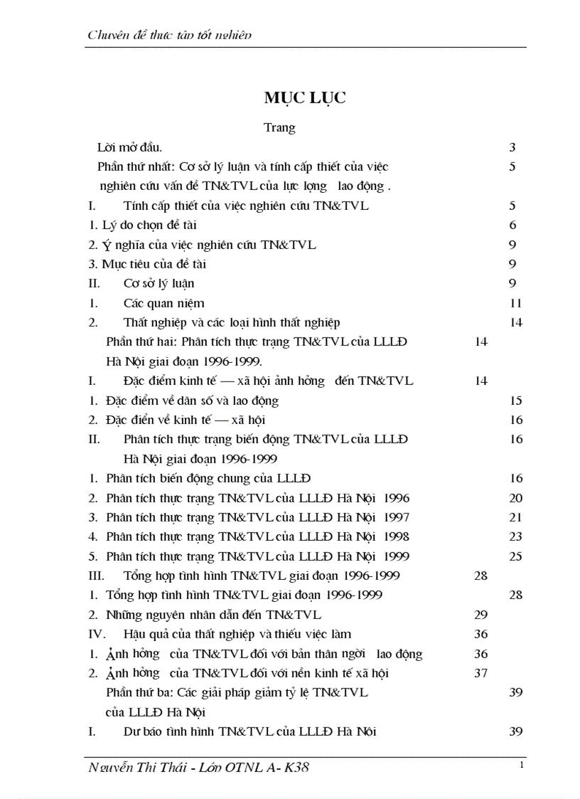 Phân tích thực trạng TN TVL của LLLĐ Hà Nội giai đoạn 1996 1999