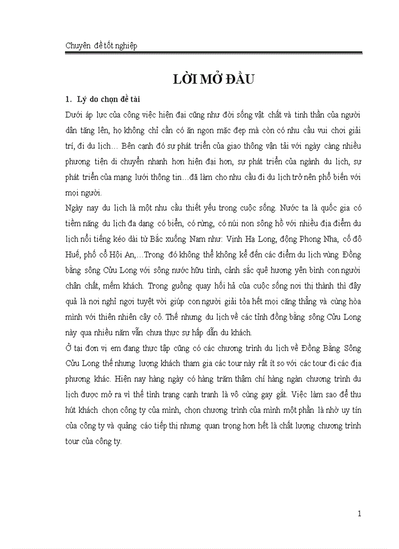 Một số giải pháp nâng cao chất lượng tour đi Miền Tây ở Công ty Du Lịch Vietravel