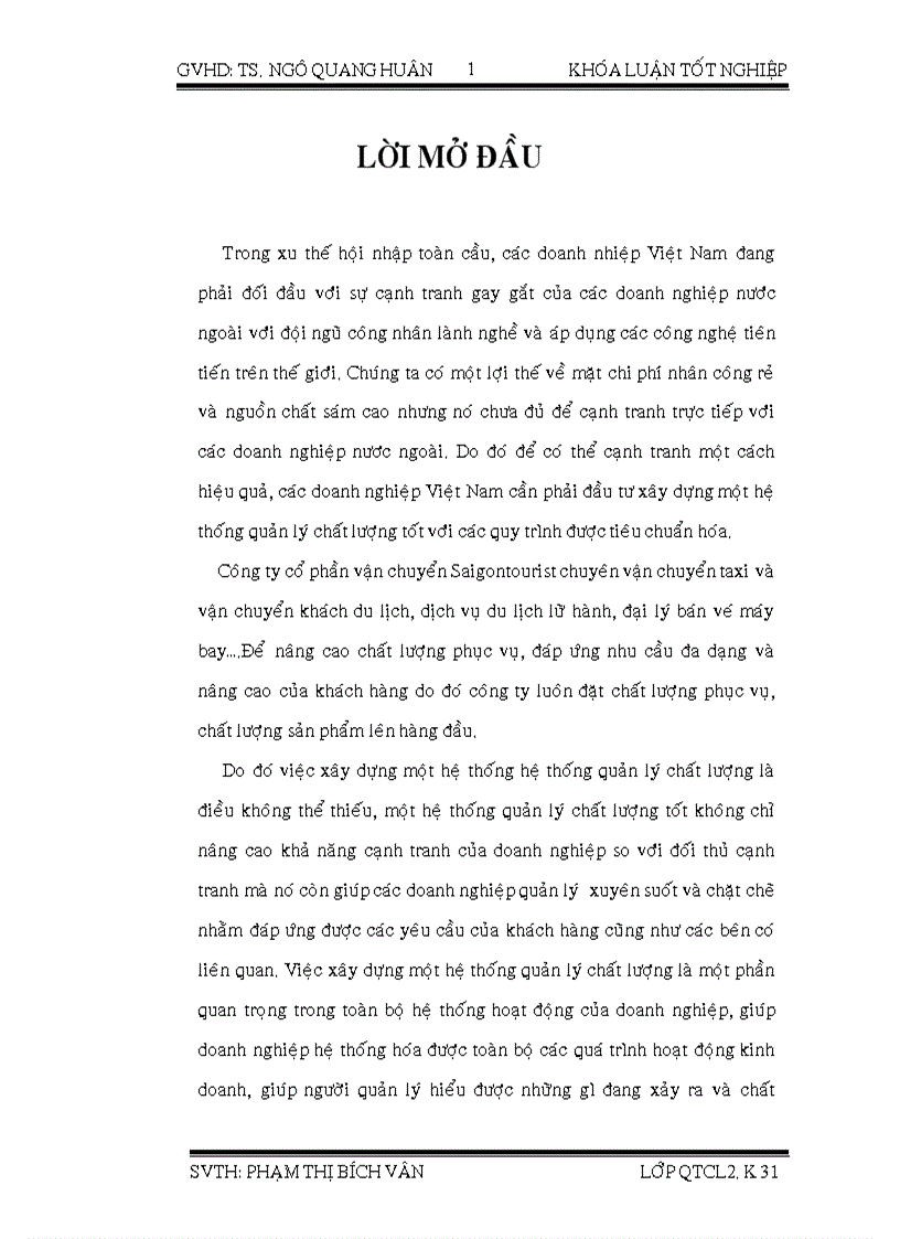 Giải pháp nâng cao hiệu quả hoạt động của hệ thống quản lý chất lượng tại công ty Cổ phần Vận chuyển Saigontourist 1