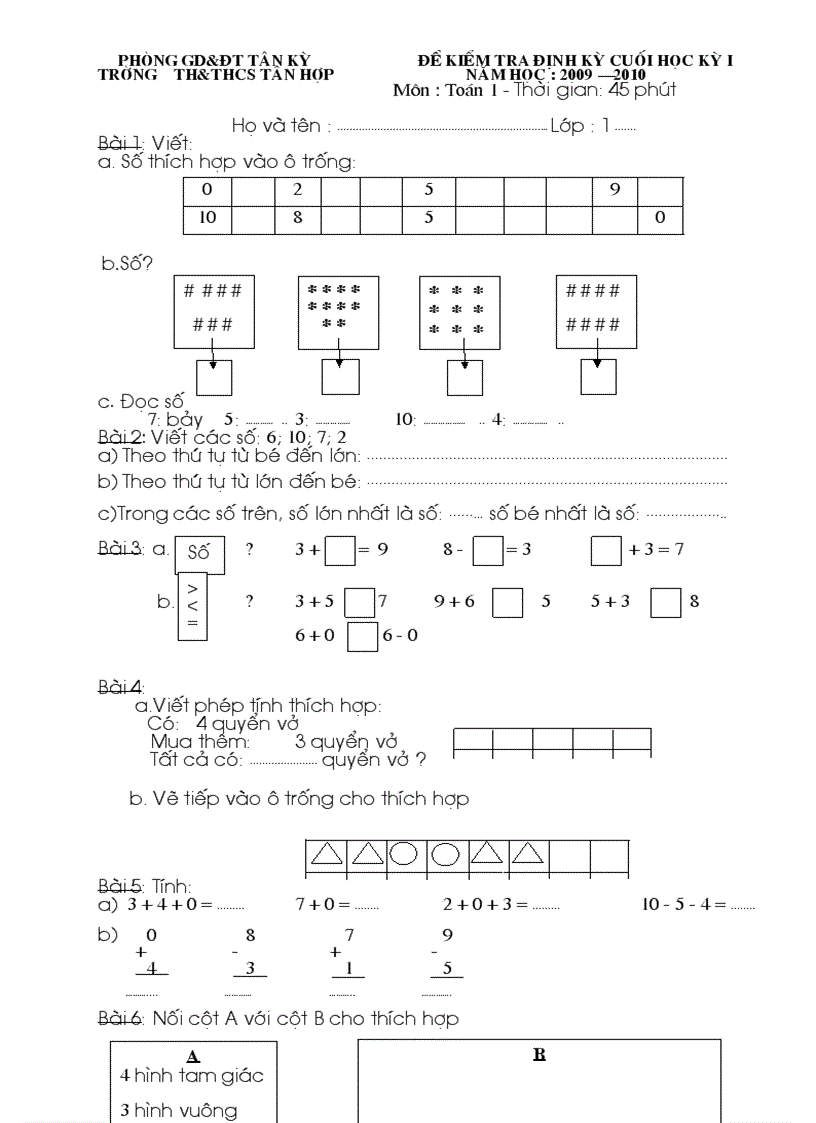 Đề thi cuối học kỳ I