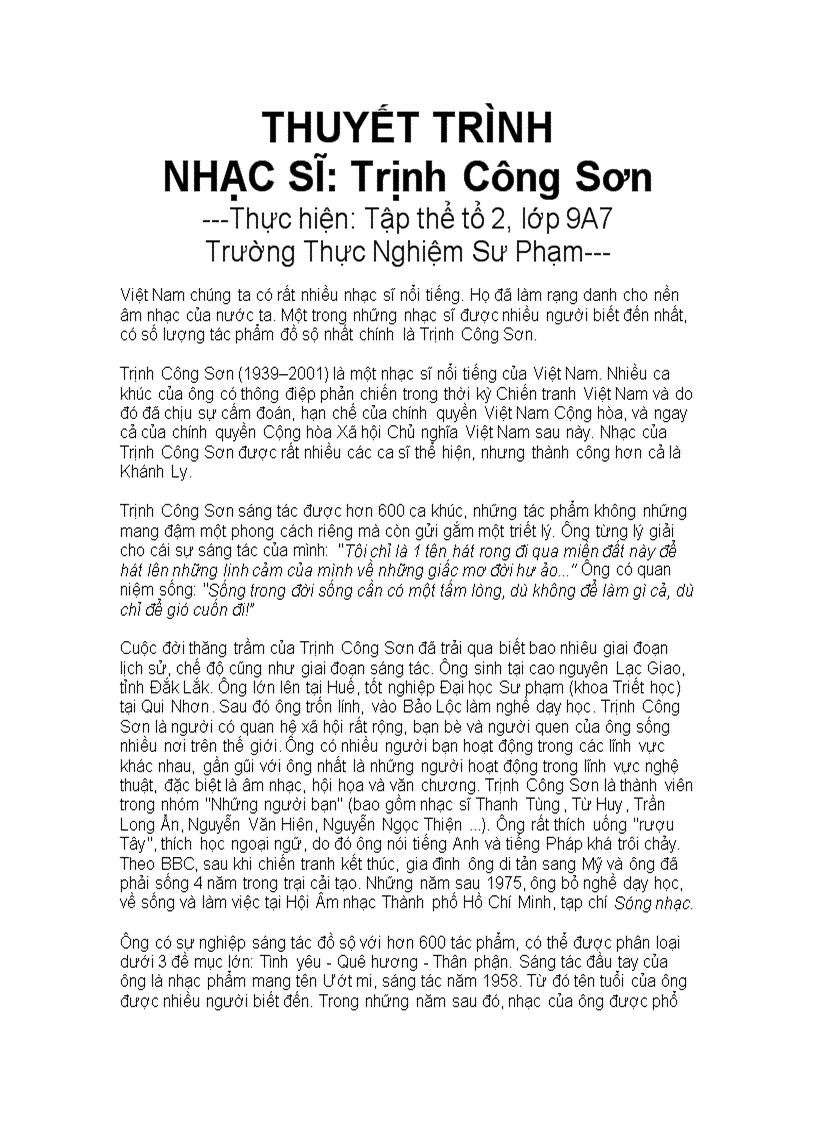 Nhạc sĩ Trịnh Công Sơn