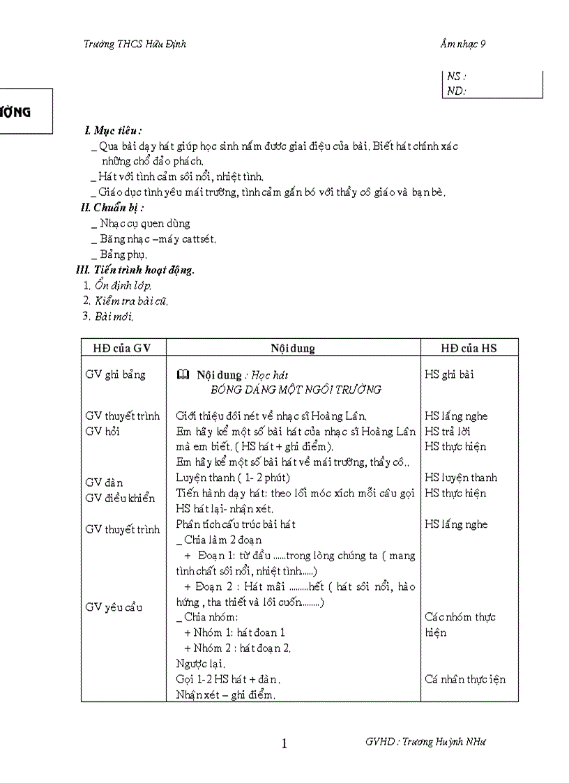 Giáo án âm nh5c 9 HK 1