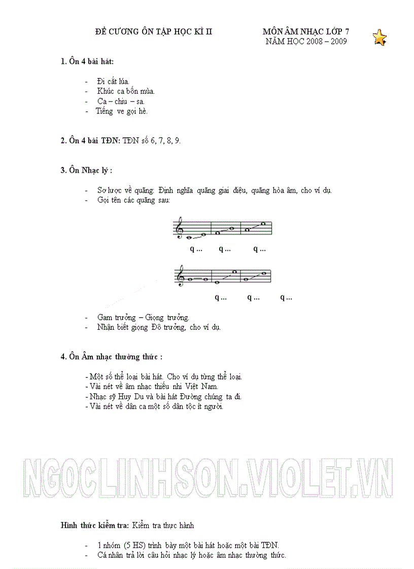 ÂN7 Đề cương ôn tập học kỳ II Âm nhạc 7