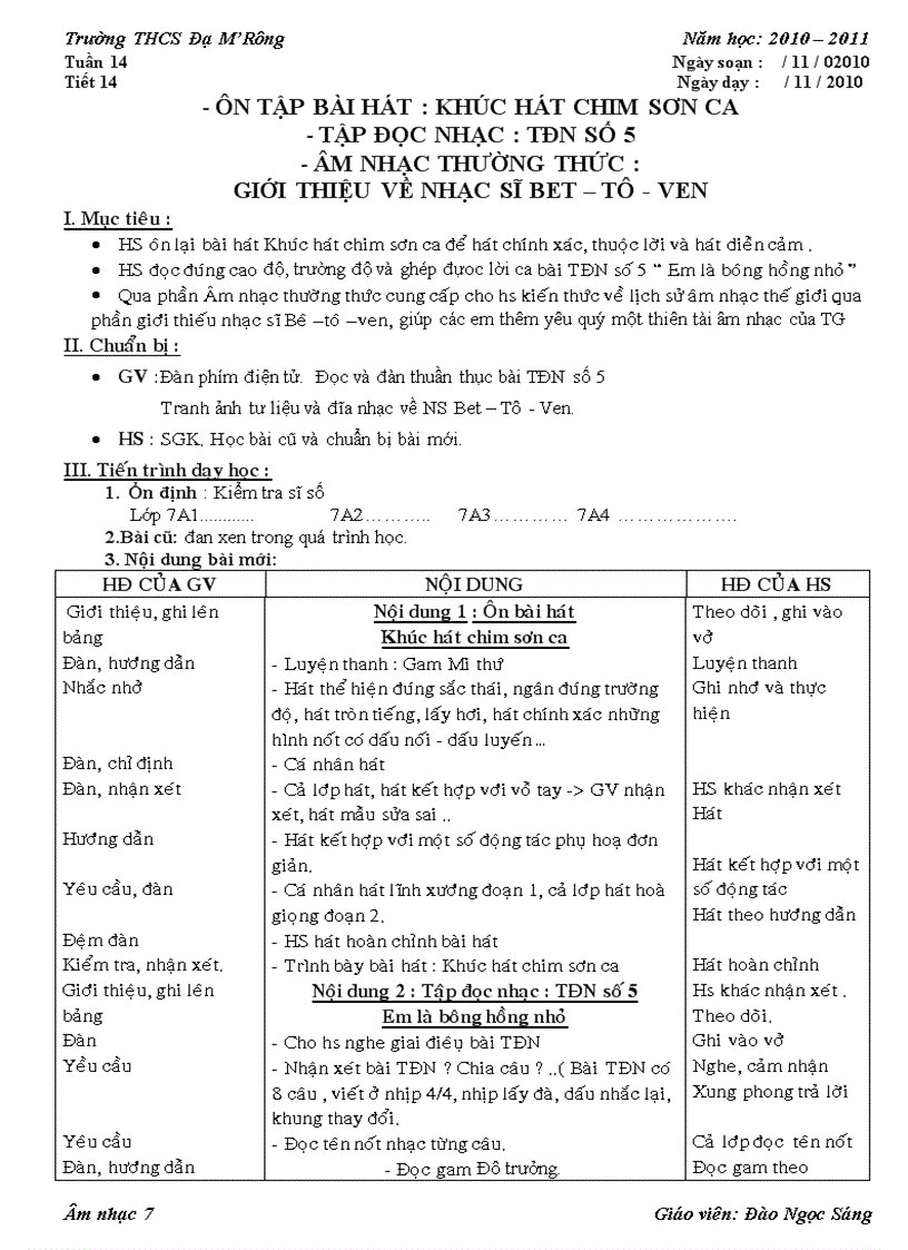 Tiết 14 lớp 7