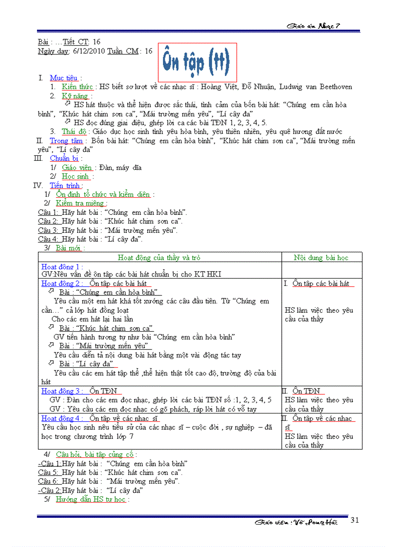 Nhạc 7 Tiết 16