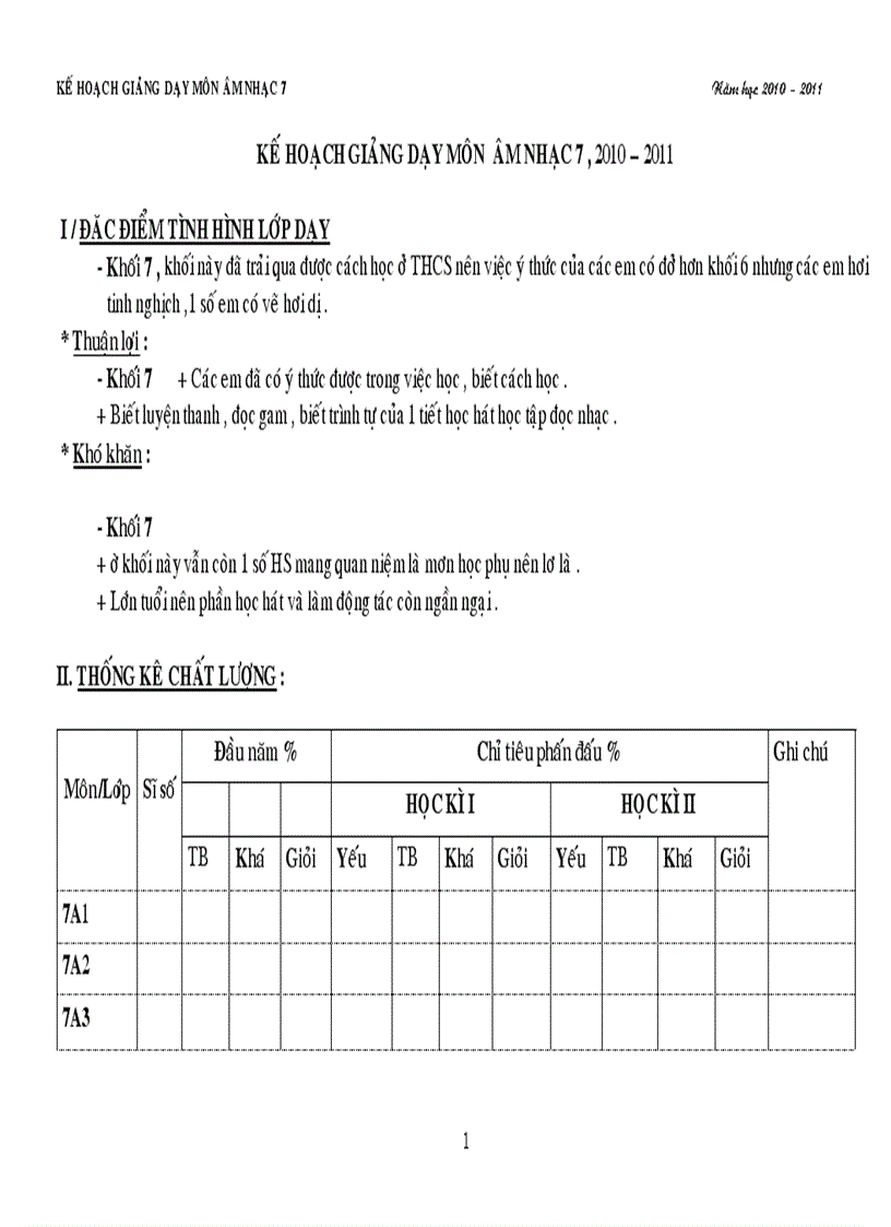 KHGD môn Âm nhạc 7 Bình Định 2010