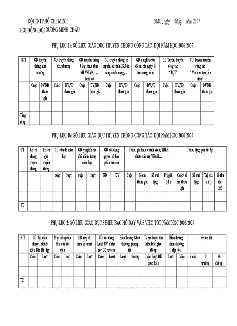 Phụ lục báo cáo đội