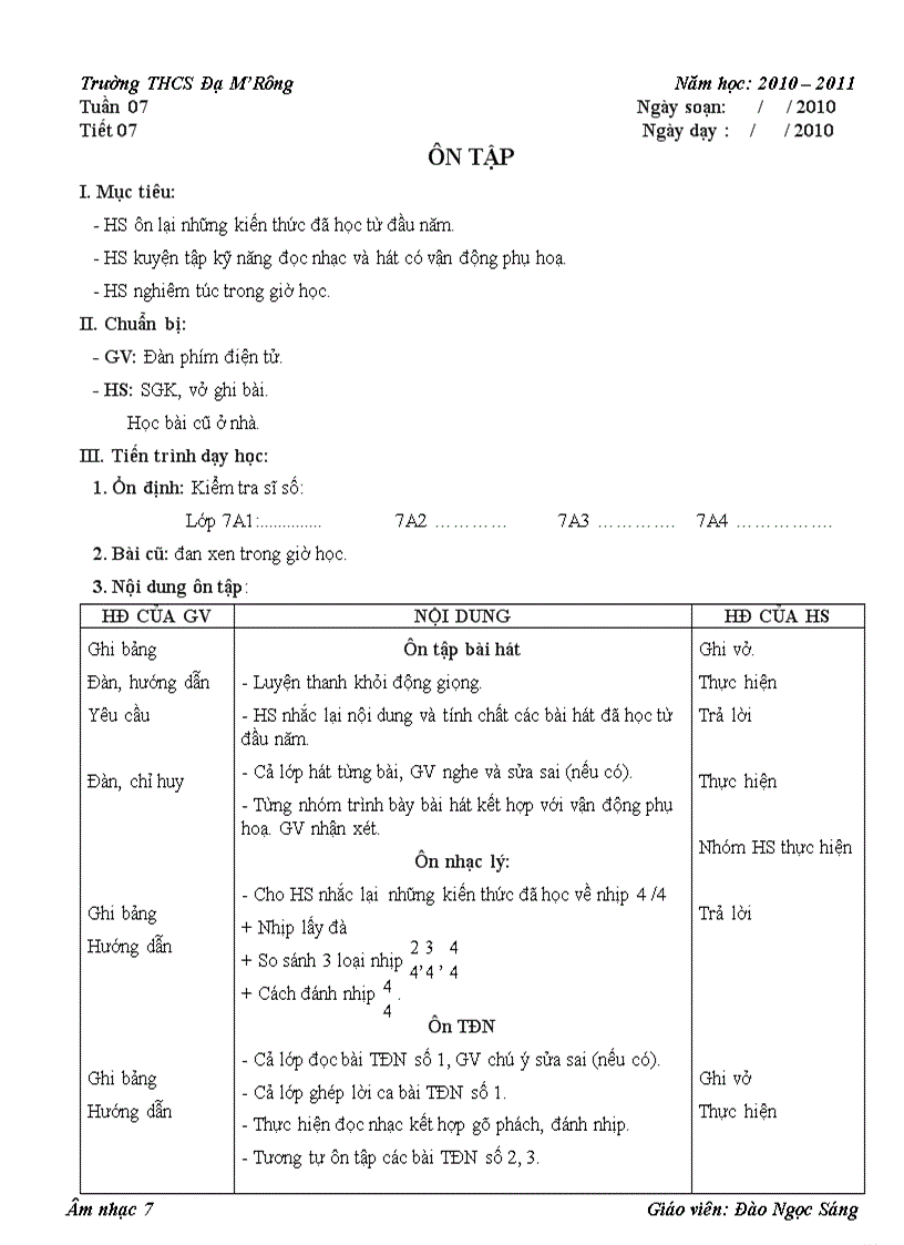 Lớp 7 tiết 7 tuần 7 2010 2011