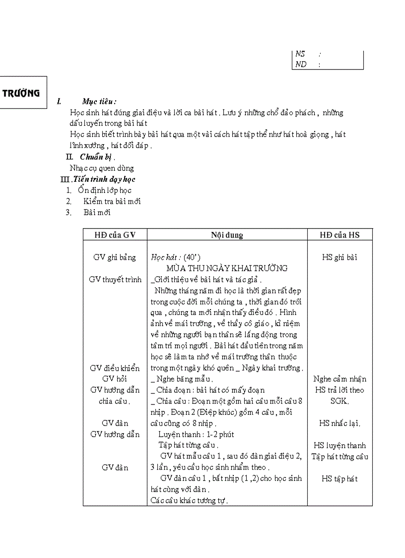 Giáo án âm nh5c 8 HK 1