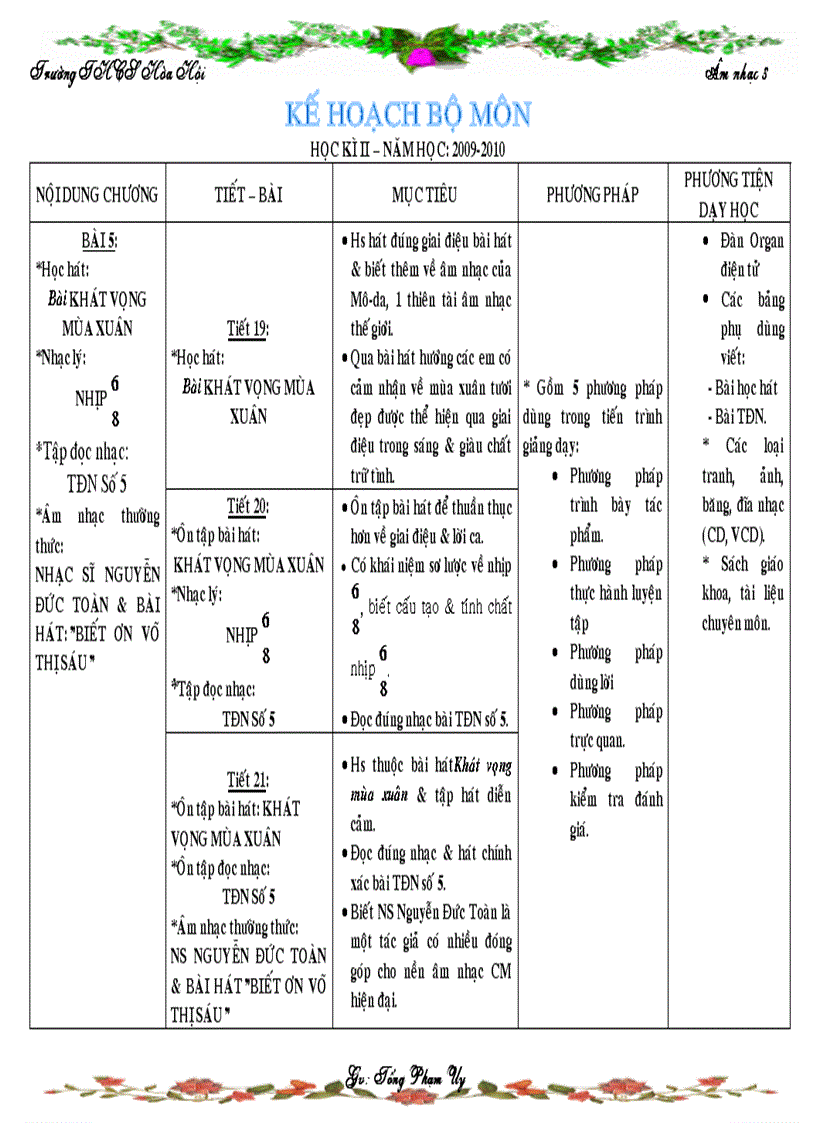 Kế hoạch bộ môn âm nhạc 8