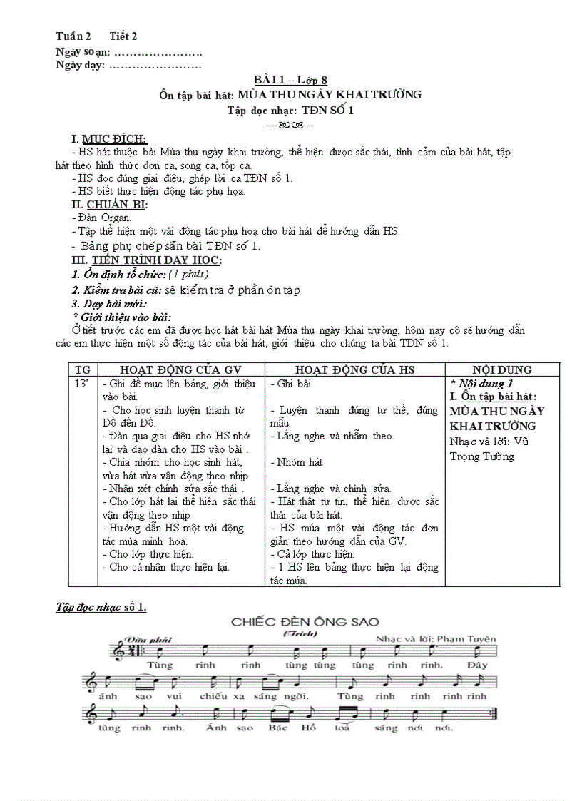 Nhạc lớp 8 tiết 2