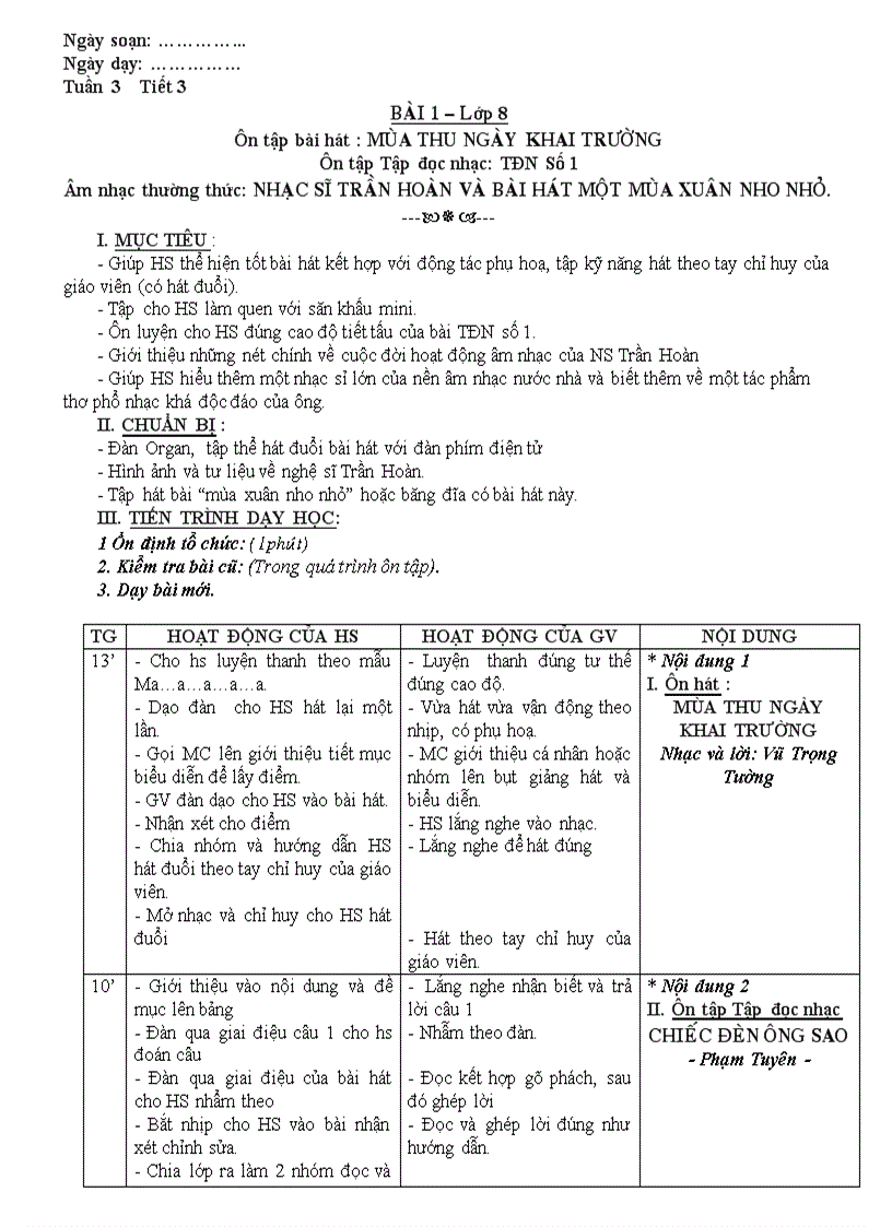 Nhạc lớp 8 tiết 3